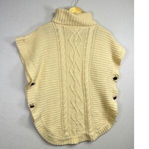 University‎ Club Collection Cream Cable Knit Turtleneck Poncho Sweater M